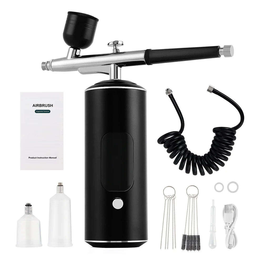 Portable Mini Airbrush Kit – Nail Art, Makeup & Cake Sprayer Airbrush Compressor Kit Qst black