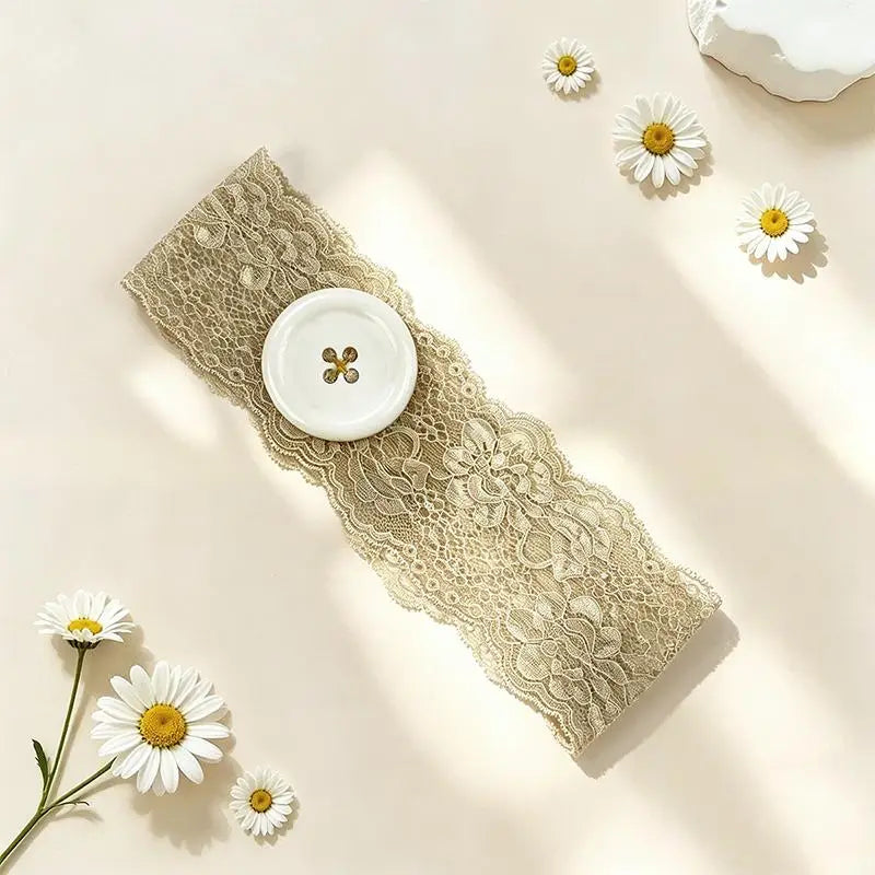 Y2K Oversized Lace Button Headband – Trendy Women's Style Lace Hair Headband Qst A7