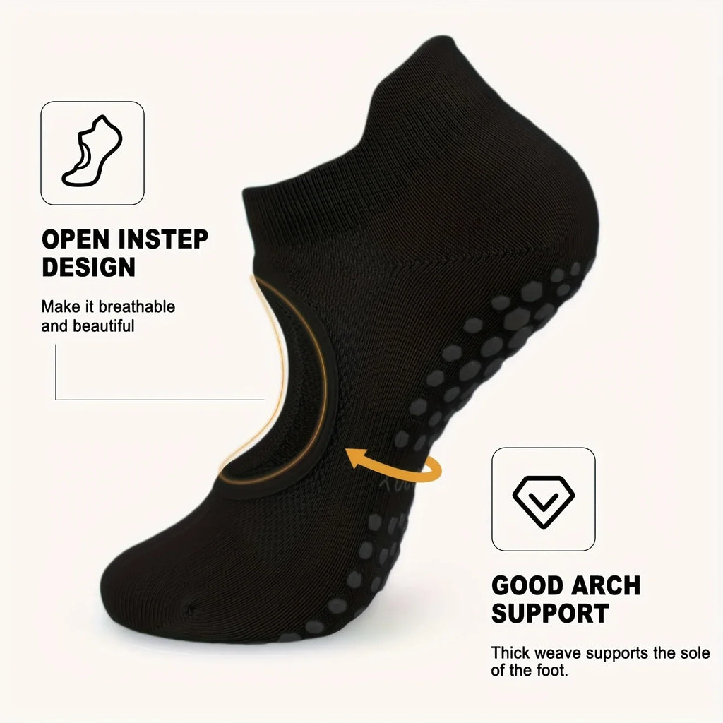 Women's Non-Slip Pilates Yoga Socks Open Toe Arch Support 2 Pairs Yoga Grip Socks Qme