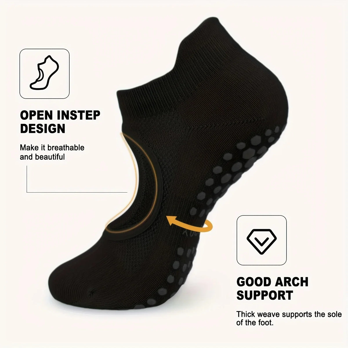 Women's Non-Slip Pilates Yoga Socks Open Toe Arch Support 2 Pairs Yoga Grip Socks Qme