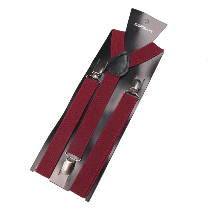 Unisex Elastic Leather Suspenders Braces – 26 Colors Suspenders & Braces Qme wine red China Mainland