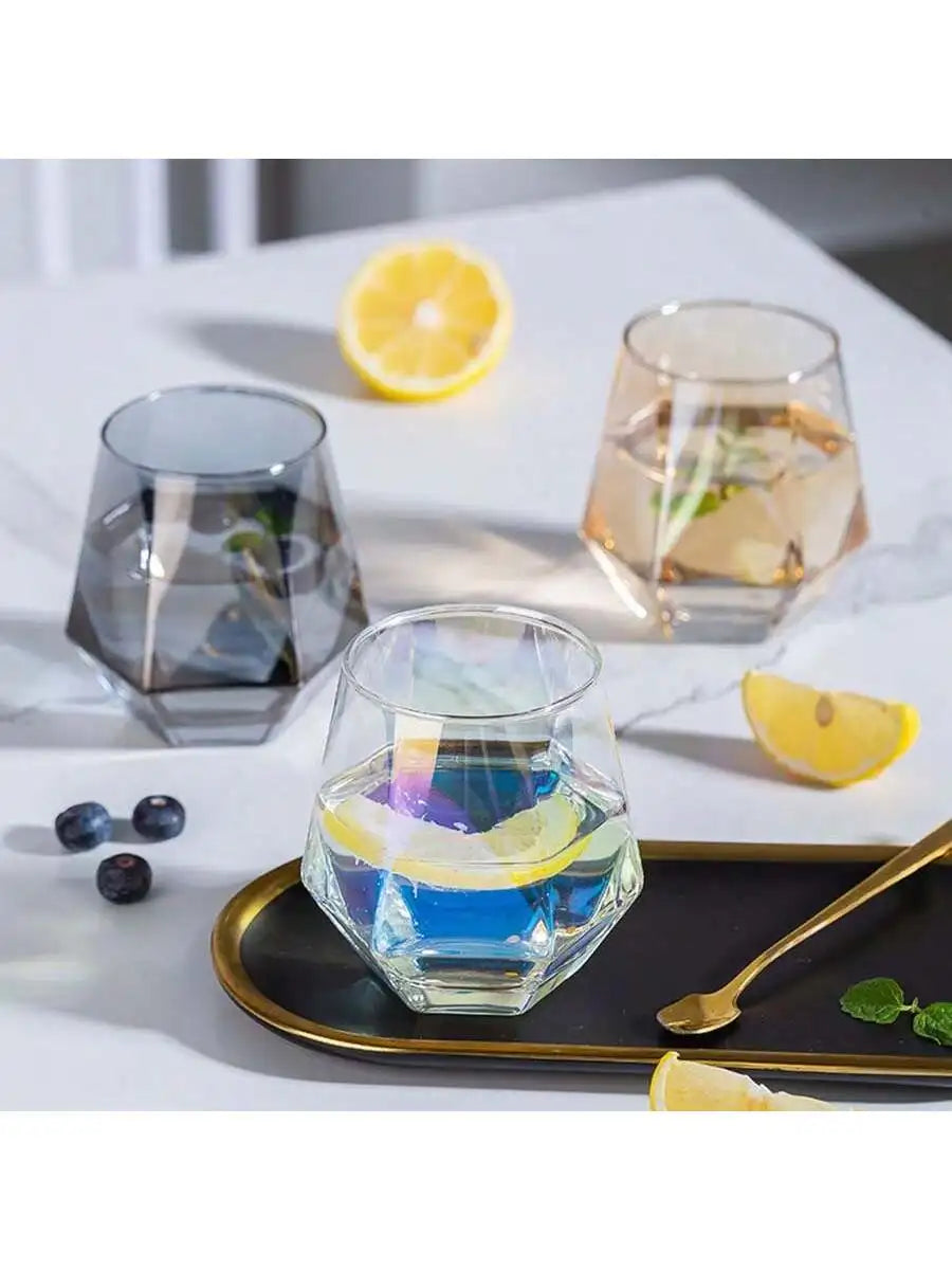 Diamond Shape Creative Glass Cup – 300ml Juice & Coffee Glass Drinkware Cup Qme