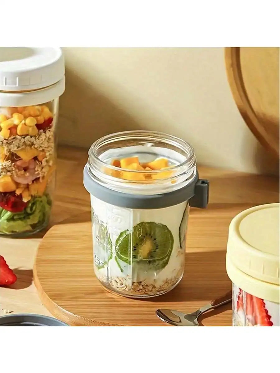 Overnight Oats Container with Lid & Spoon – Airtight Jar Food Storage Container Qme