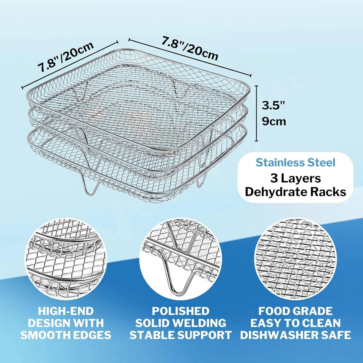 3-Tier Stackable Stainless Steel Air Fryer Rack Set | 3.7–4.2Qt Air Fryer Rack Set Qme