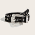 Rhinestone Buckle Belt – Punk Gothic PU Leather Waist Strap Fashion Belt Qst Black