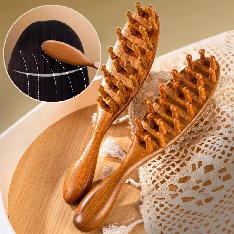 Natural Sandalwood Scalp & Body Massage Comb – 22-Tooth Wooden Massage Comb Qme