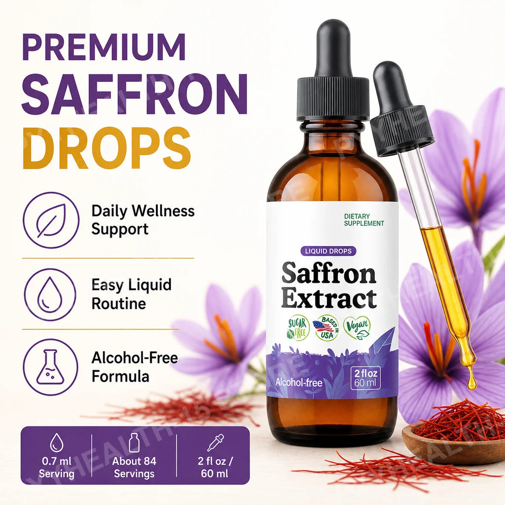 Saffron Extract Liquid Drops 88.5mg – Mood, Focus & Eye Support Herbal Supplement Drops Qst