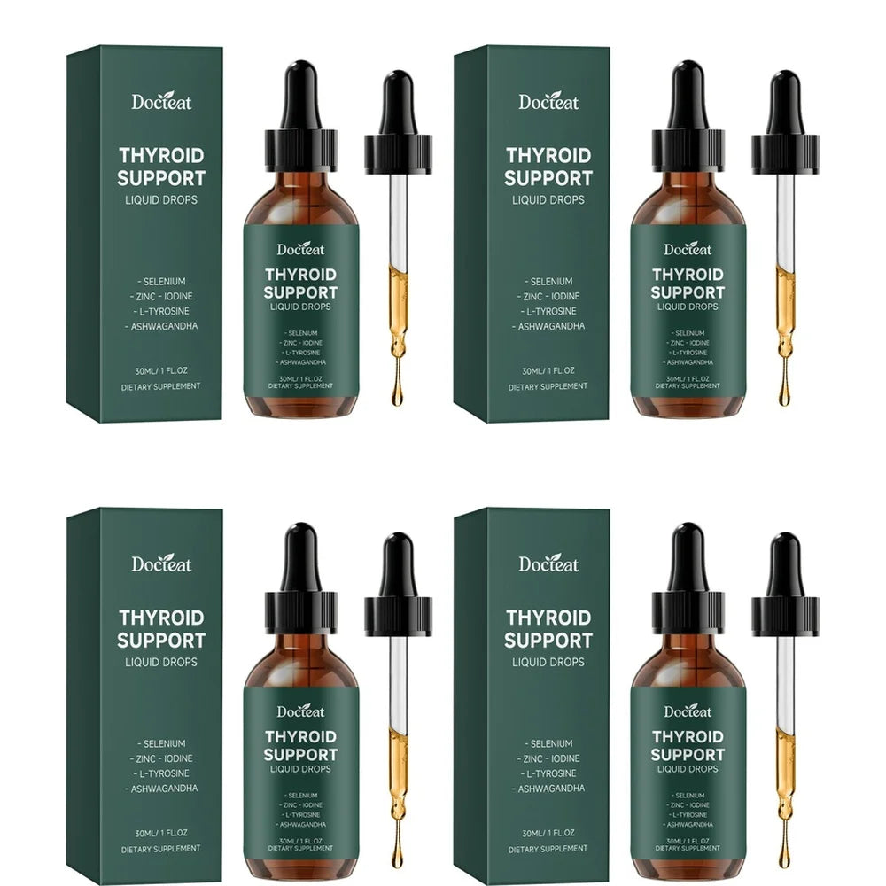 Docteat Thyroid Support Liquid Drops 30ml | Zinc Iodine Selenium Liquid Supplement Drops Qst 4 bottles 120 ml
