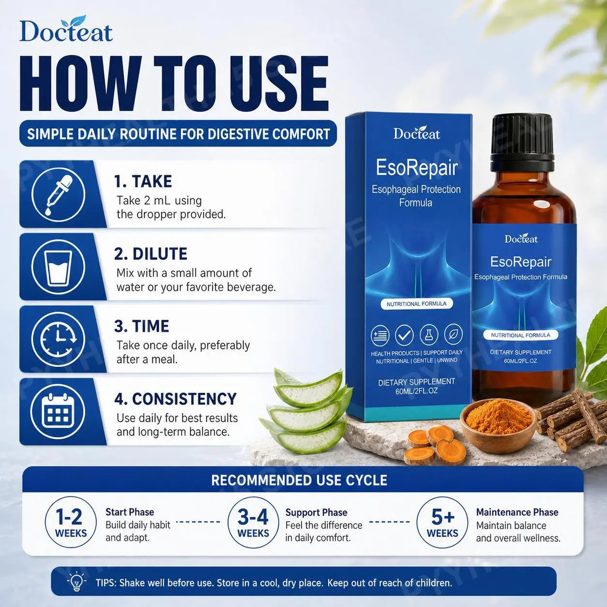Docteat Gut Support Liquid | Vitamin C, Aloe Vera, Licorice 60ml Digestive Supplement Qst