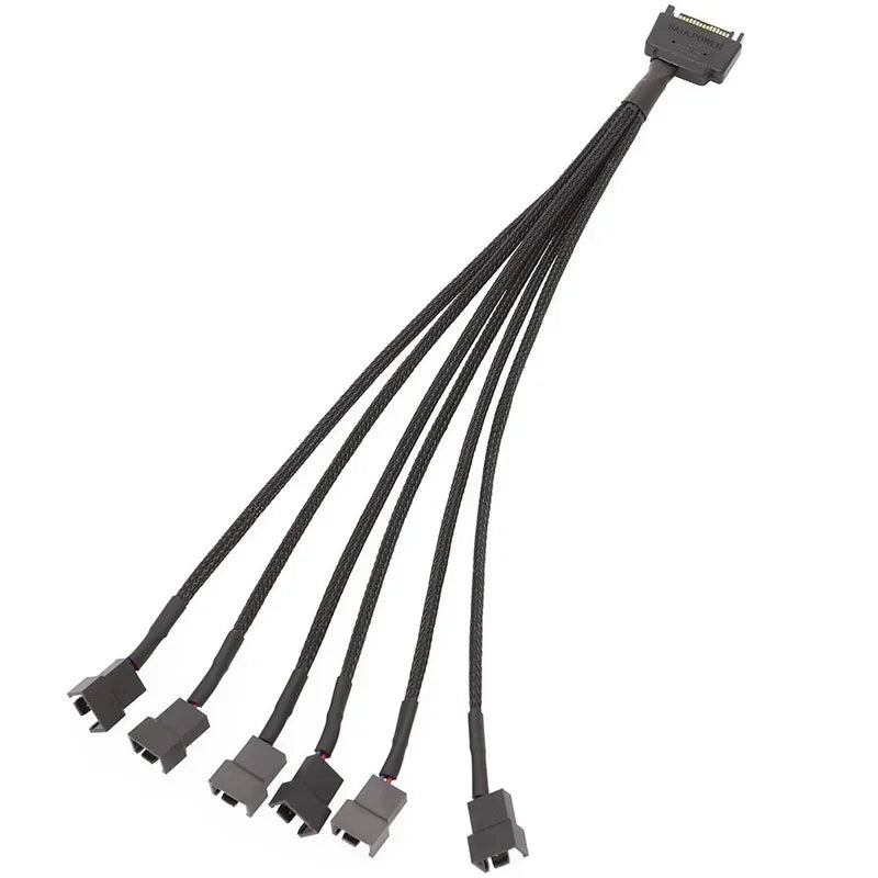 12V 4-Pin Molex Fan Splitter Cable – 6-Port Black Sleeved Fan Splitter Cable Qme