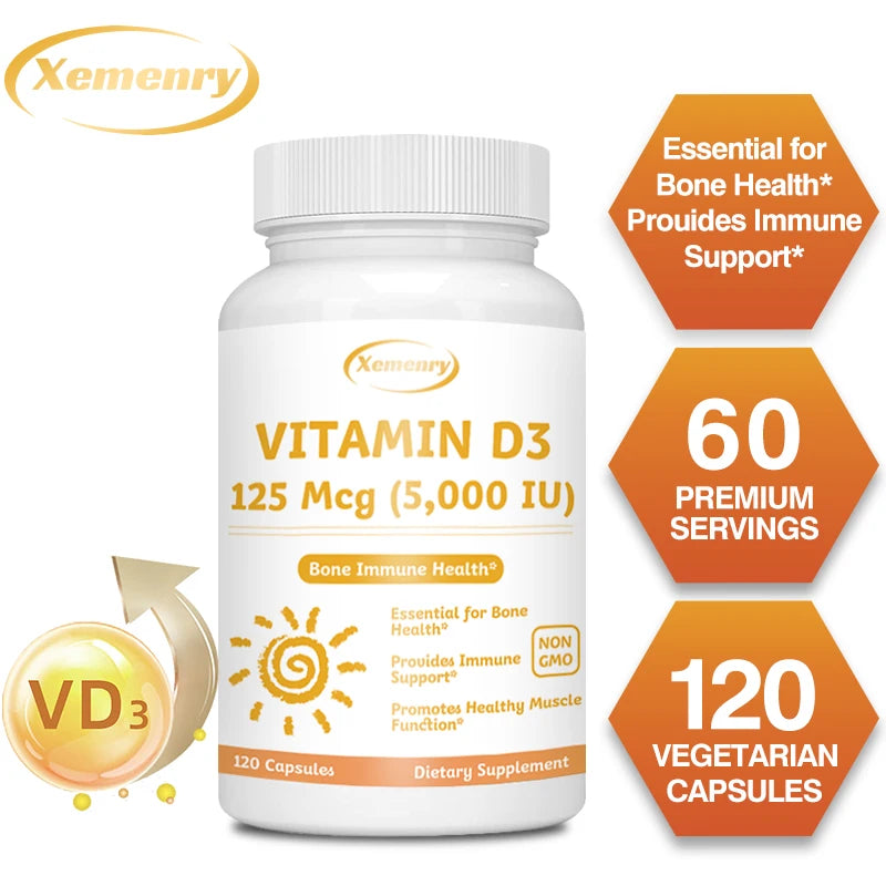 Xemenry Vitamin D3 5000 IU – Immune & Bone Support Vitamin D Supplement Qst