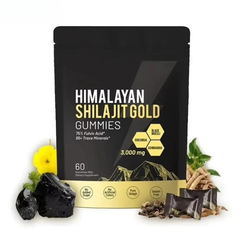 Pure Himalayan Shilajit Gummies 3000mg – 85+ Minerals, 60ct Wellness Supplement Gummies Qst 60 Count(Pack of 1)