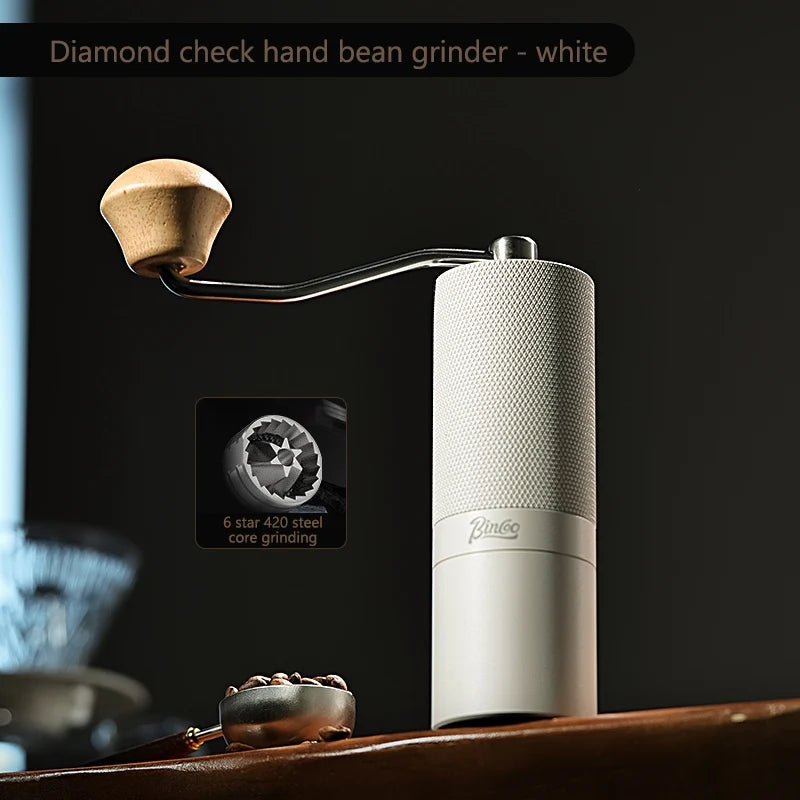 BINCOO Manual Coffee Grinder – 7-Core Hexagonal Burr Mill Manual Coffee Grinder Qst White