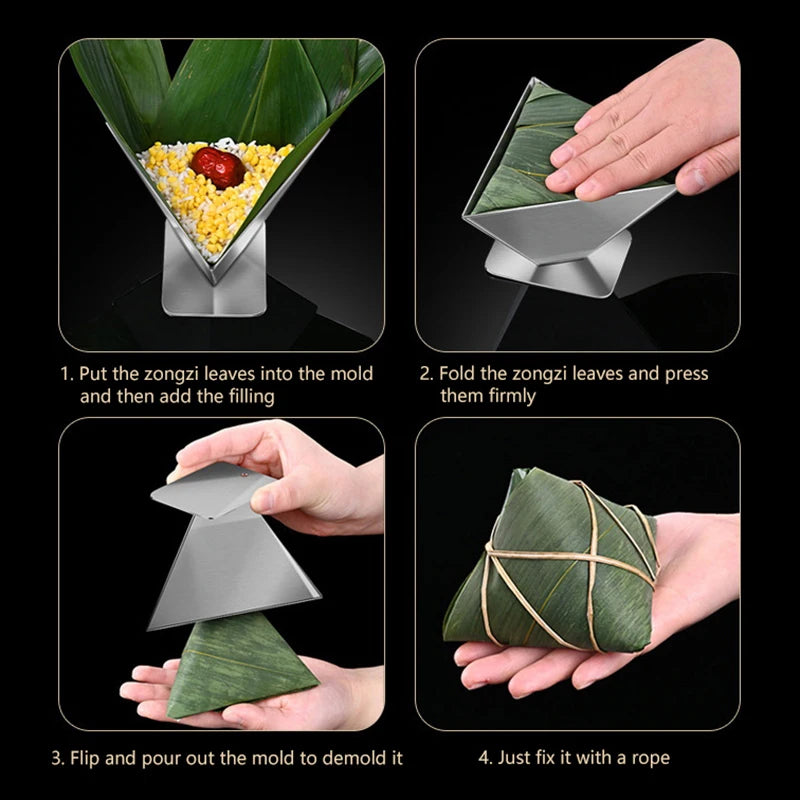 Stainless Steel Zongzi Mold – Triangle & Rectangle Rice Ball Baking Mold Qst