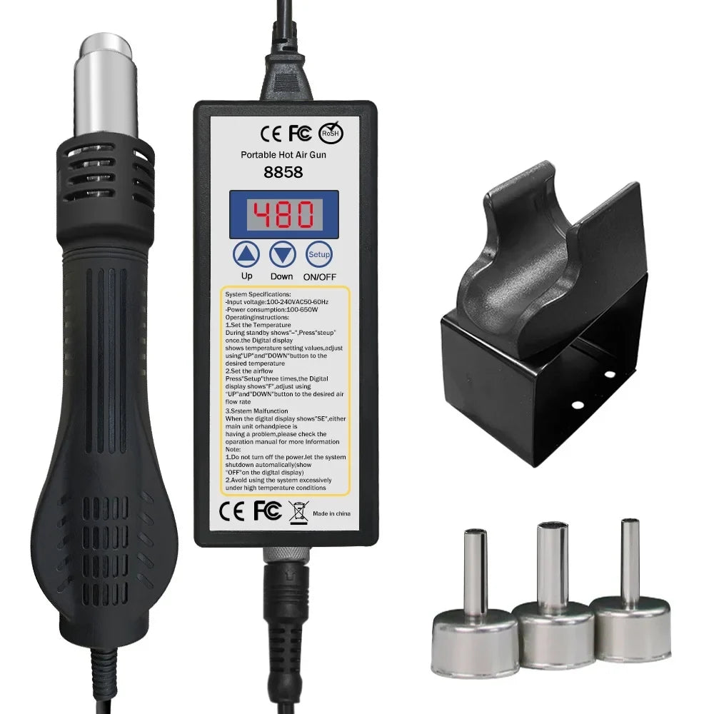 8858 Micro Hot Air Rework Station – LED Digital 650W Hot Air Rework Station Qme 8858 A1 220V EU PLUG