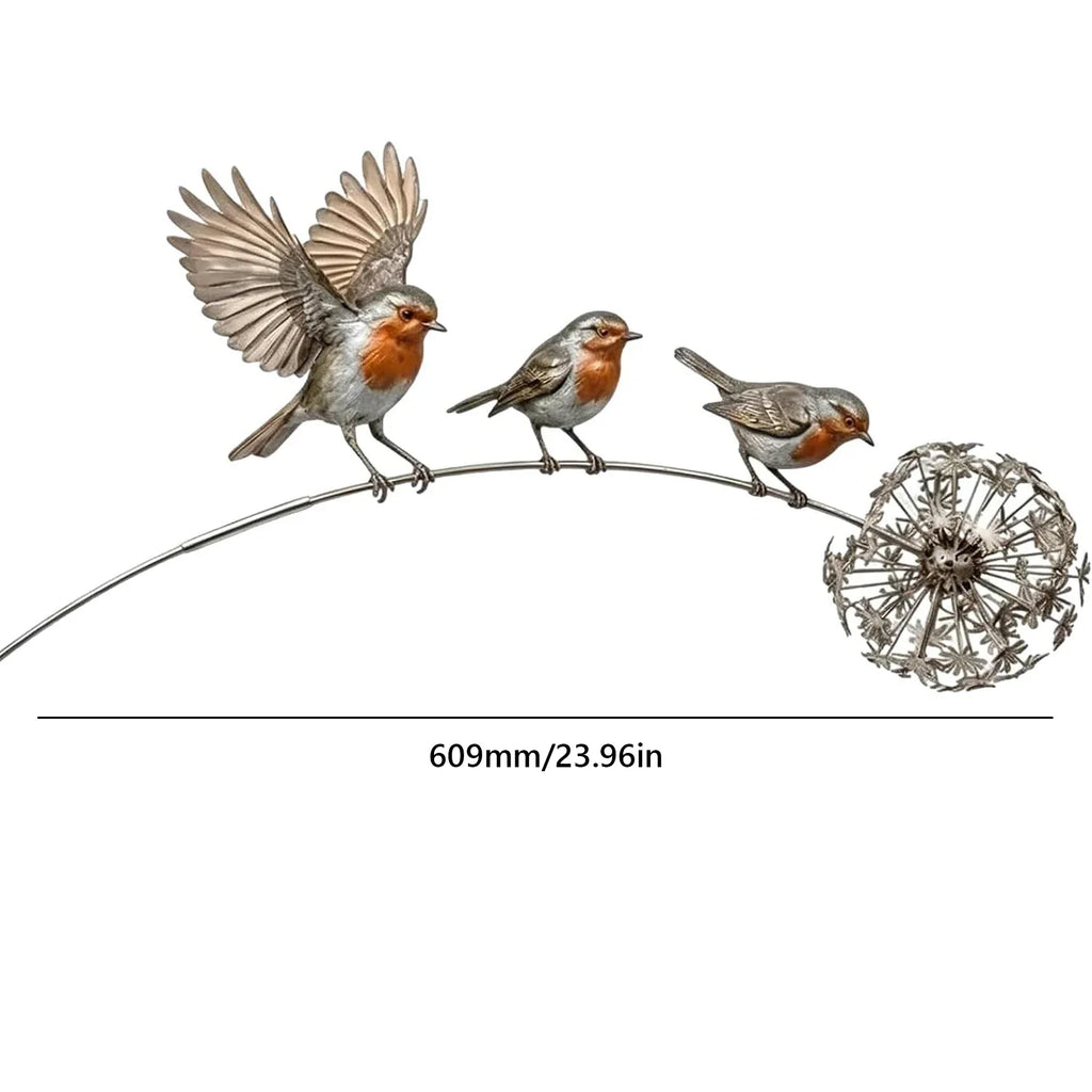 Rustic Robin Bird Garden Stake Dandelion Accent – Metal Yard Art Garden Stake Qme