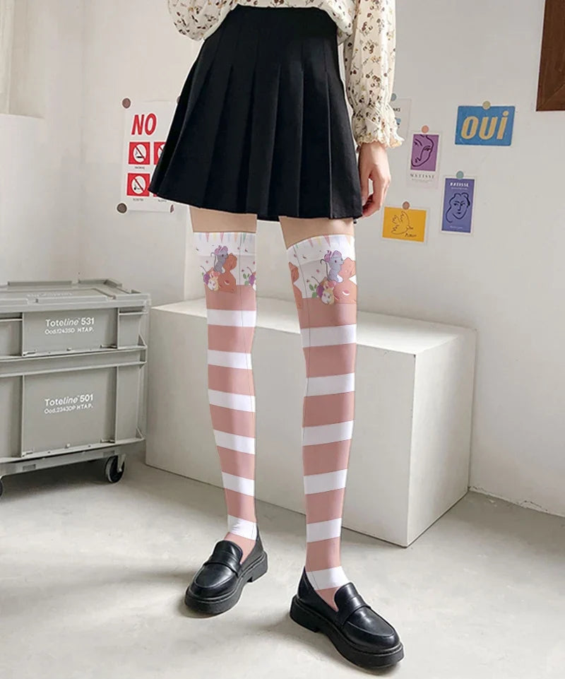 Anime Cat Claw Striped Halloween Thigh High Stockings – Women's Thigh High Stockings Qme