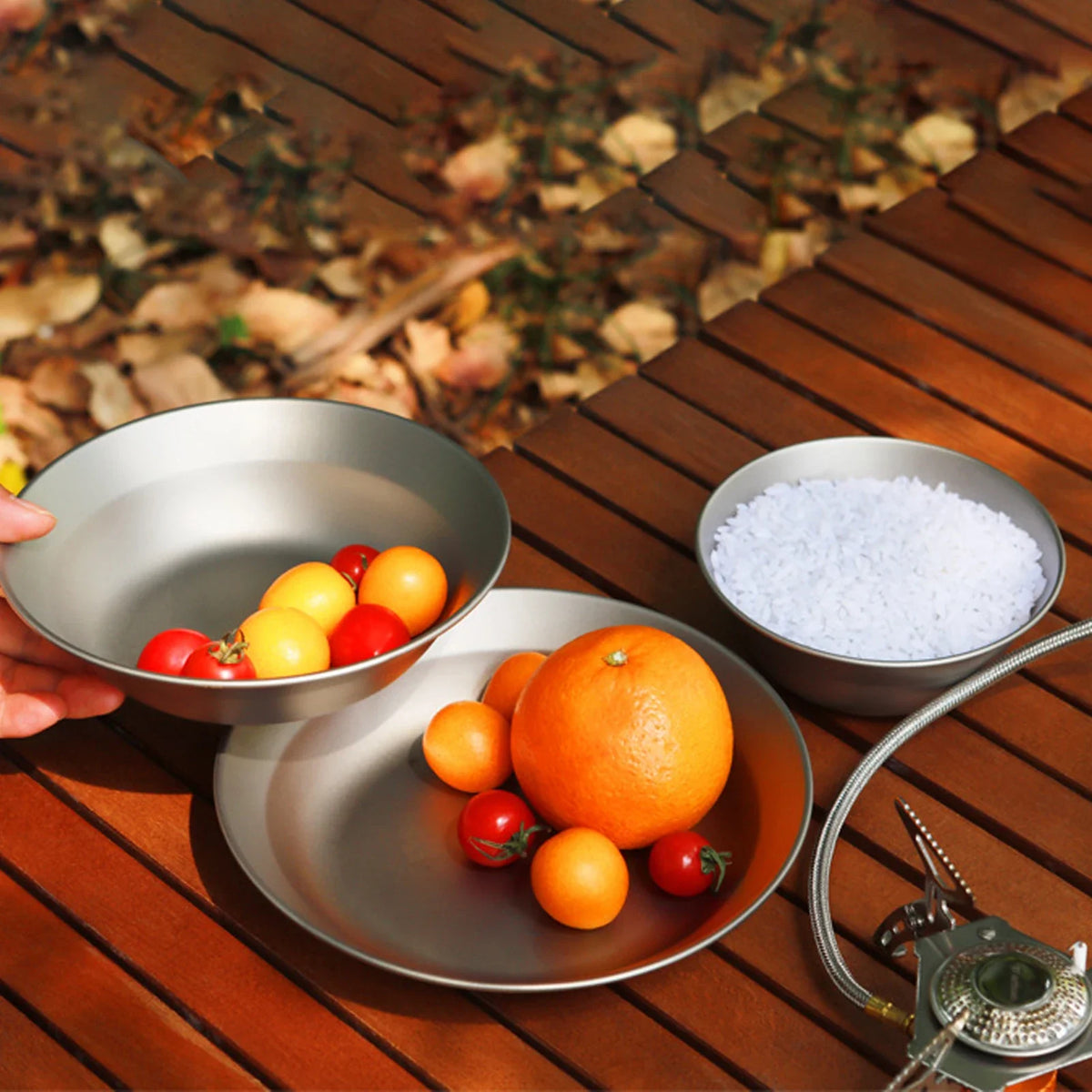 Portable Camping Plates & Bowl Set with Mesh Bag | Ultralight Camping Tableware Set Qme
