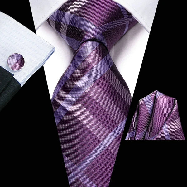 Men's Silk Necktie Pocket Square Cufflinks 3-Piece Set Formal Accessory Set Qme DPTH-LDSN3455