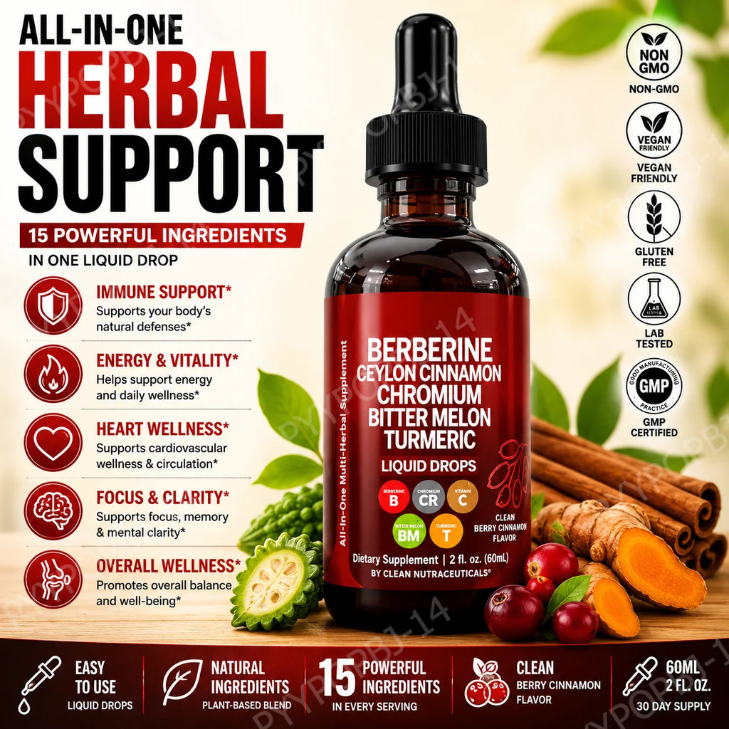 Organic Ceylon Cinnamon & Turmeric Liquid Drops 60ml Herbal Liquid Drops Qst