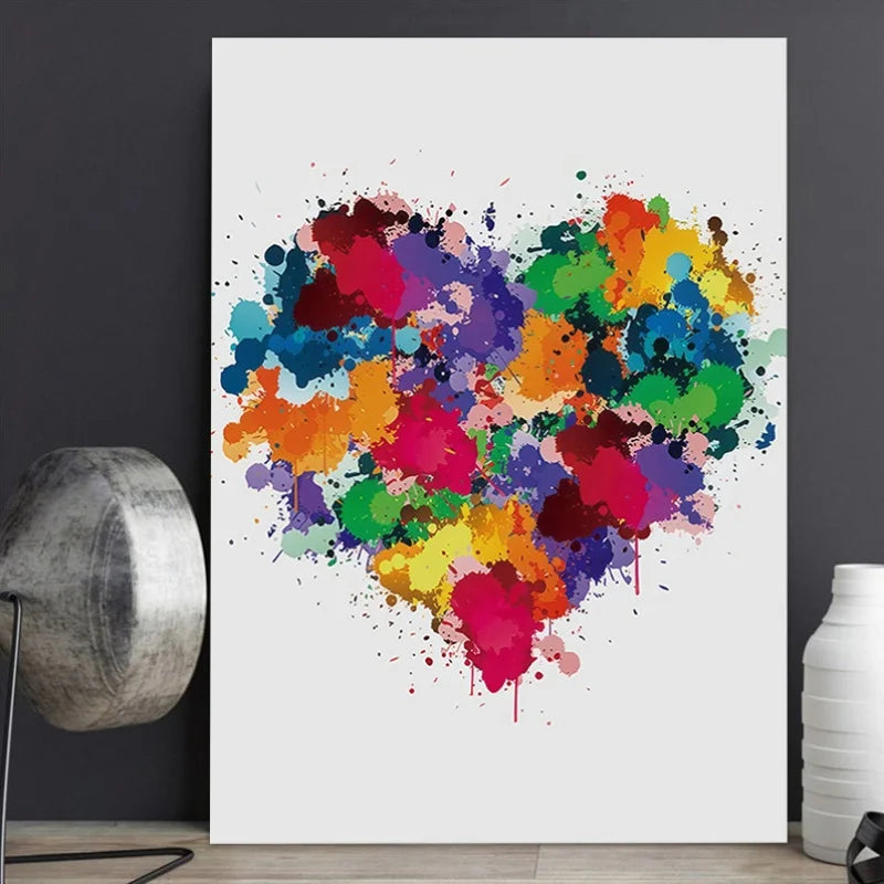 Abstract Colorful Heart Canvas Wall Art – Modern Watercolor Print Canvas Wall Art Qst 3512010210 50x70cm Unframed