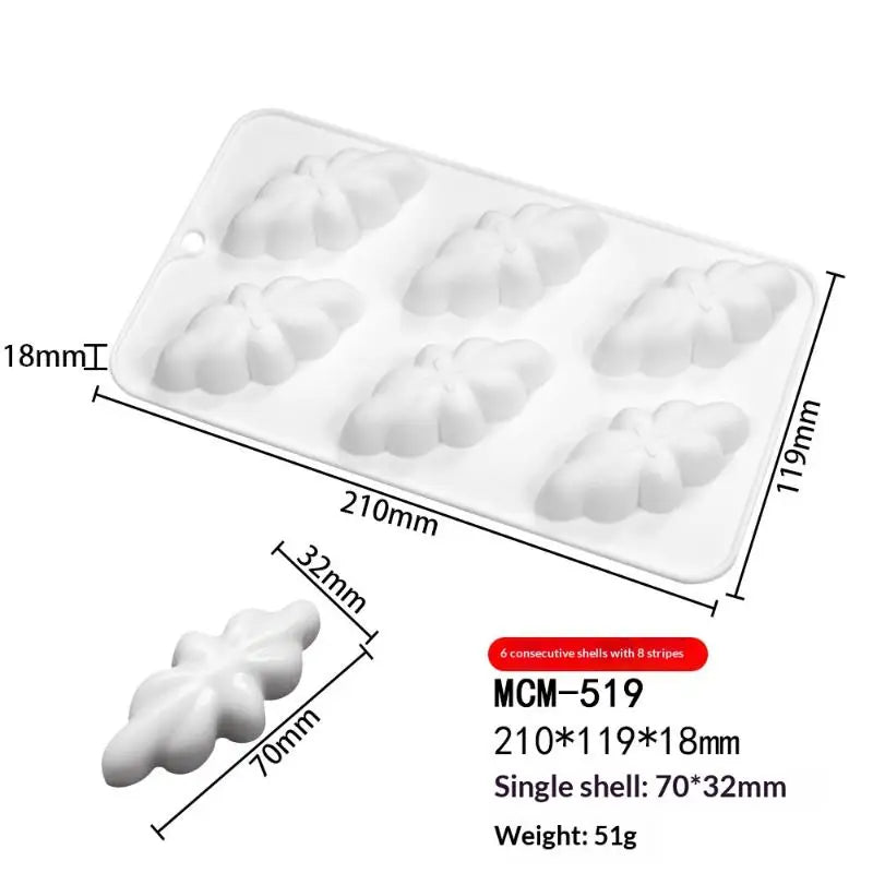 6-Cavity Shell Silicone Mould – Pudding, Mousse & Candy Mold Silicone Baking Mould Qme A4