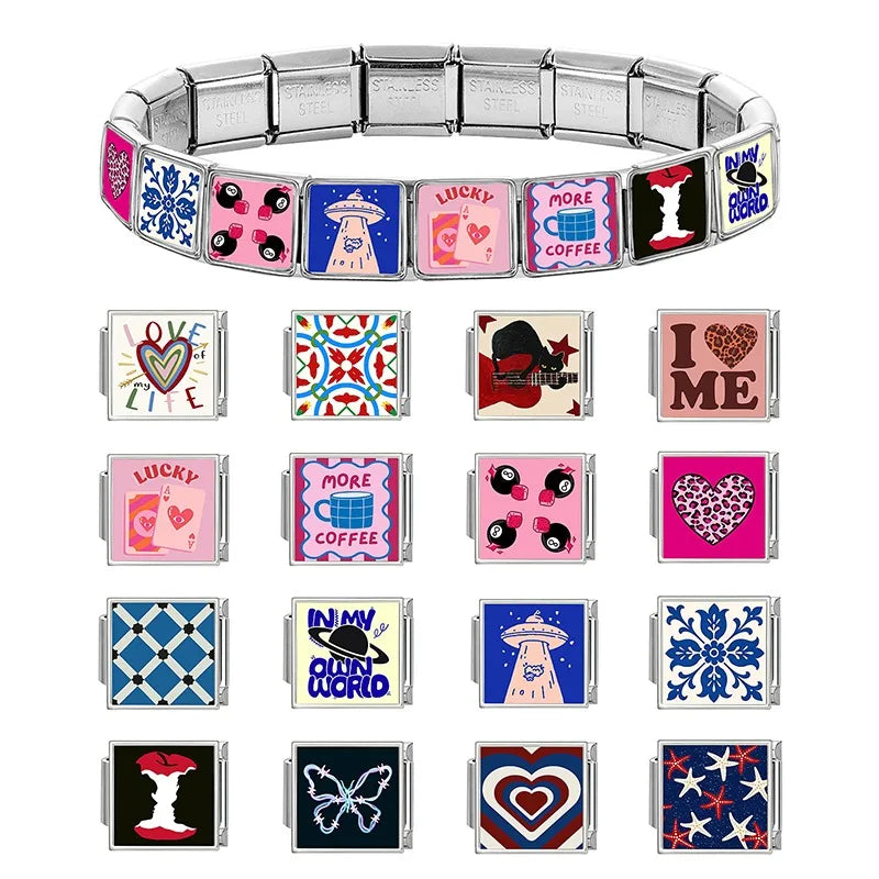 Stainless Steel Charm Bracelet – Red Apple & Butterfly Charm Bracelet Qme