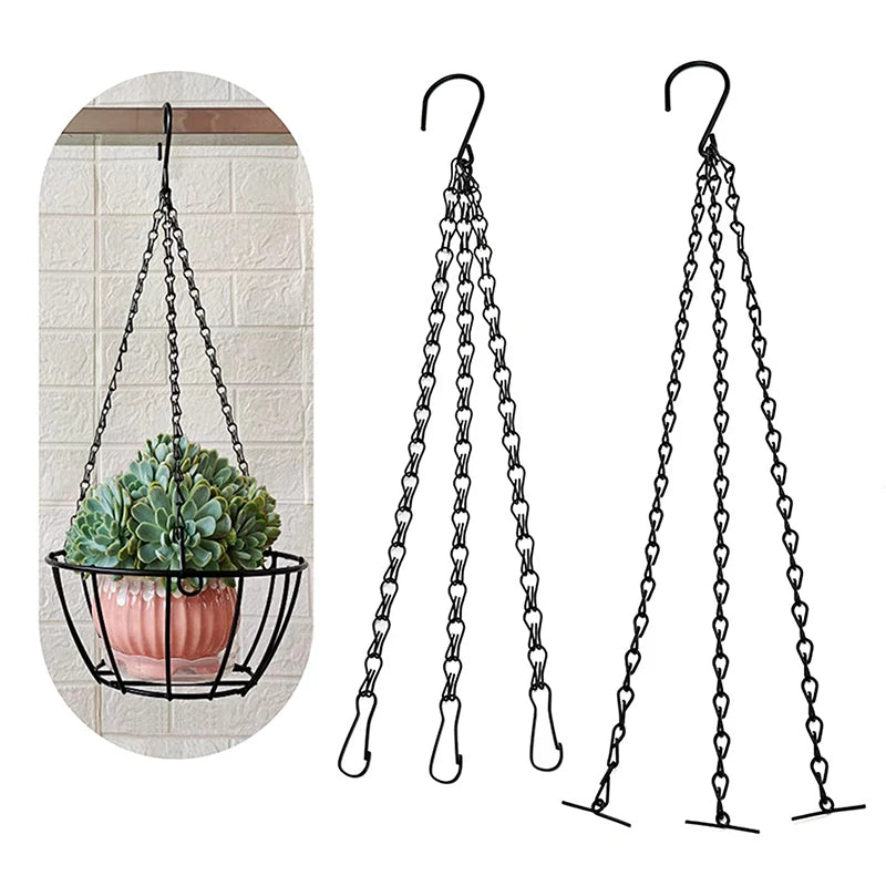 40cm Iron Flower Pot Hanging Chain with 3 Hooks – Garden Hanger Hanging Planter Chain Qst