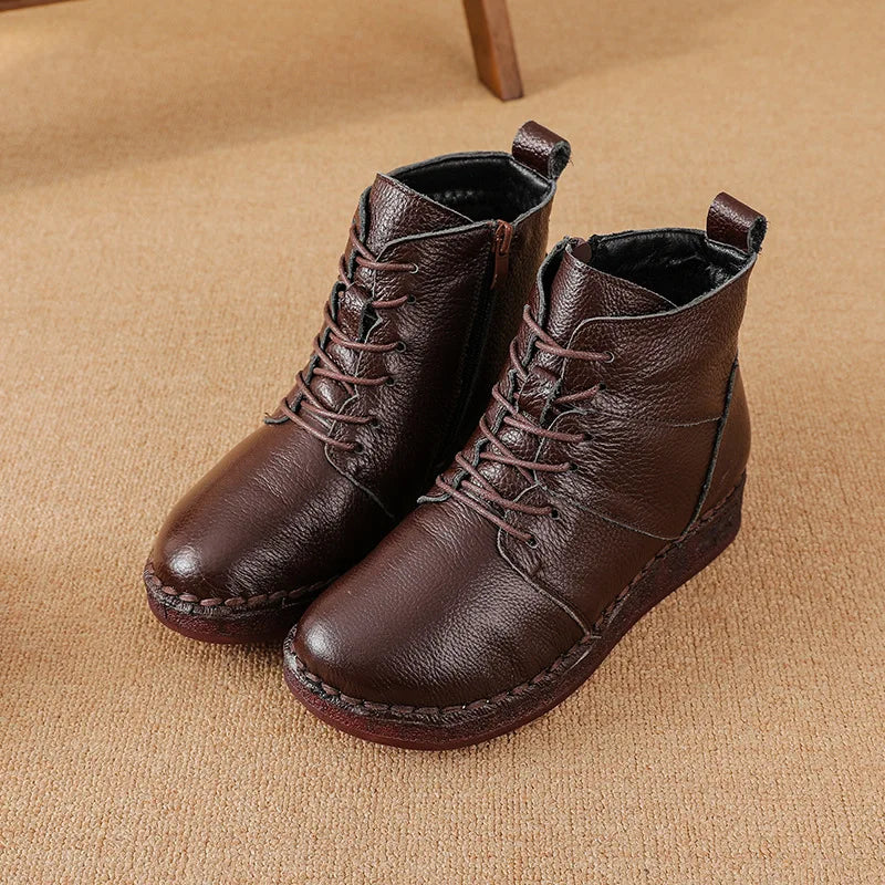 Women's Retro Genuine Leather Ankle Boots – Warm Plush Zip Women's Ankle Boots Qst Brown 41