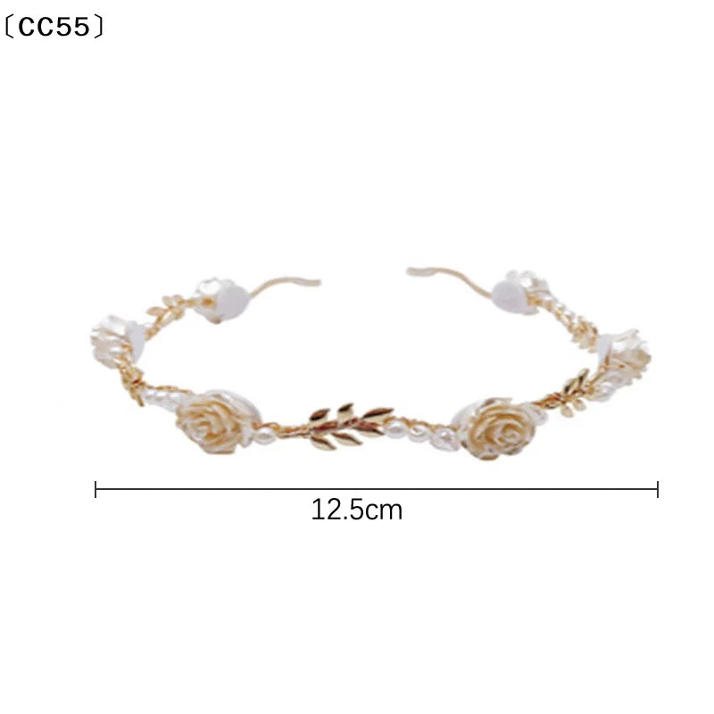 Elegant Rose Vine Pearl Tiara Headband | Vintage Floral Hair Hoop Floral Tiara Headband Qst
