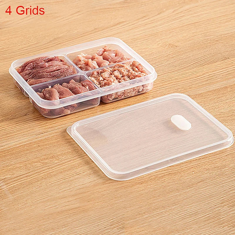 Plastic Freezer Food Storage Box – Airtight Fresh-Keep Lid Food Storage Container Qme 4 grids