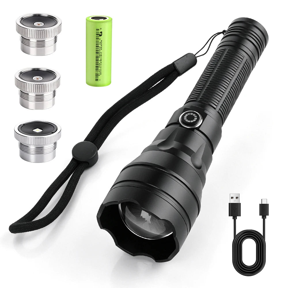 BORUiT 800LM Zoomable LED Flashlight – Type-C Rechargeable Torch LED Camping Flashlight Qst with 18650 battery