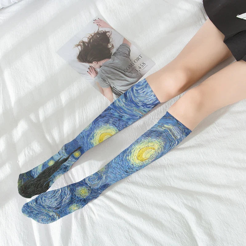 Van Gogh Sunflower Art Print Women's Stockings – 15 Colors Novelty Print Stockings Qme