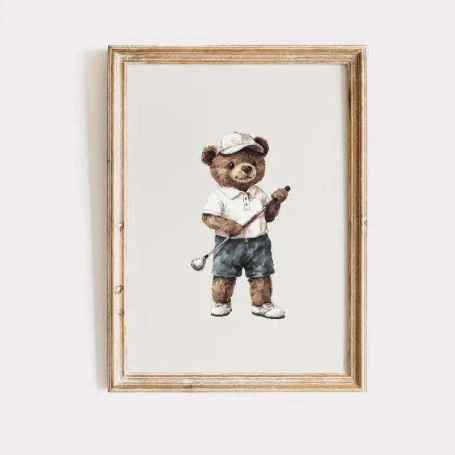 Vintage Teddy Bear Sports Watercolor Canvas Wall Art Poster Canvas Wall Art Qst 4 50x70cm Unframed