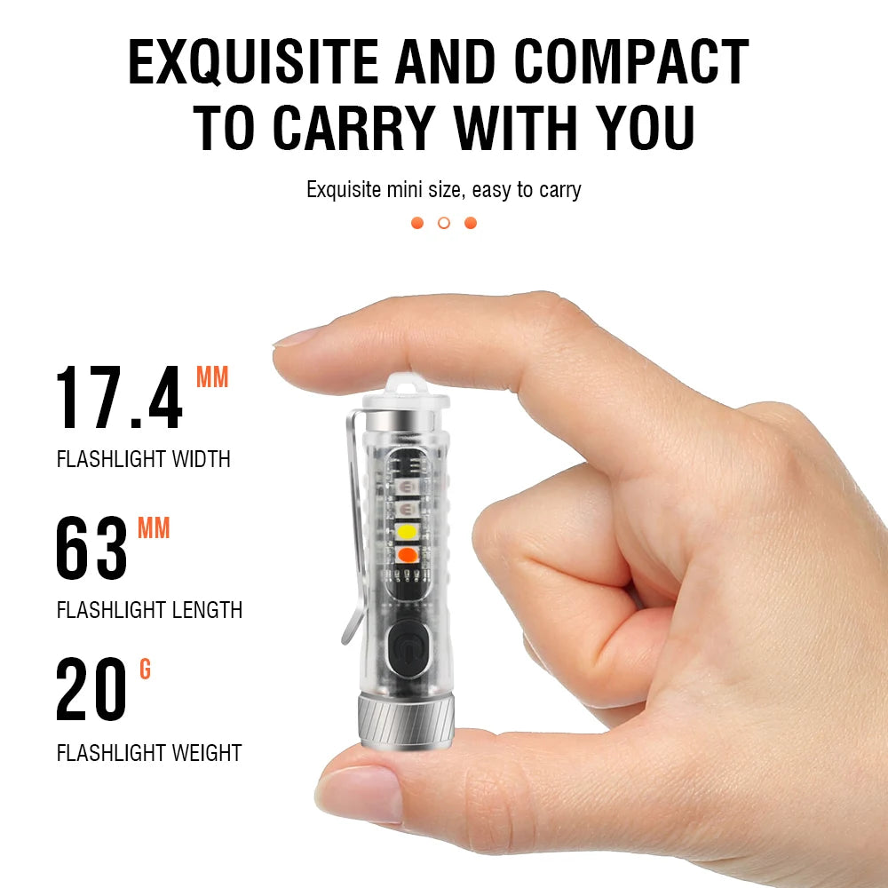 BORUiT Mini EDC Keychain Flashlight – USB-C, 11 Modes, UV Keychain Flashlight Qst