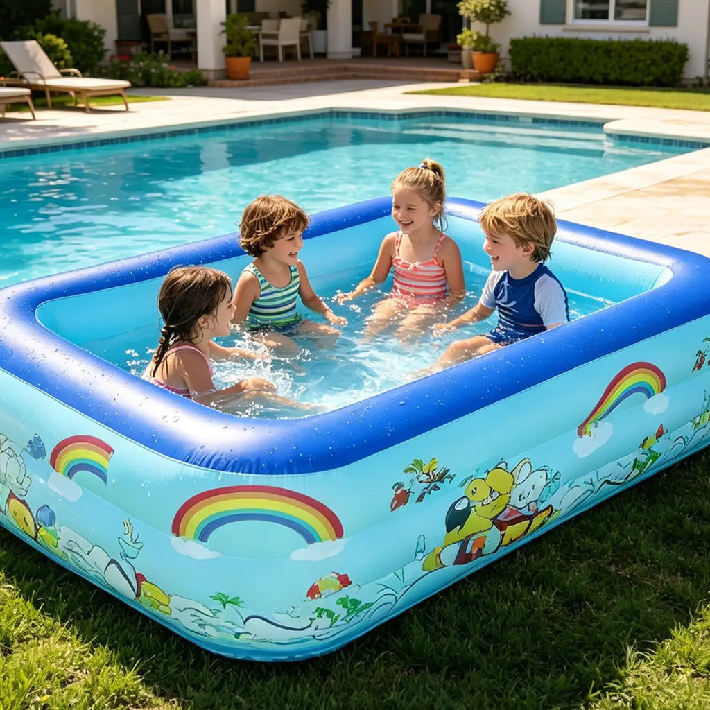 Kids Inflatable Rectangle Pool – Safe Backyard Water Play Inflatable Kids Pool Qme