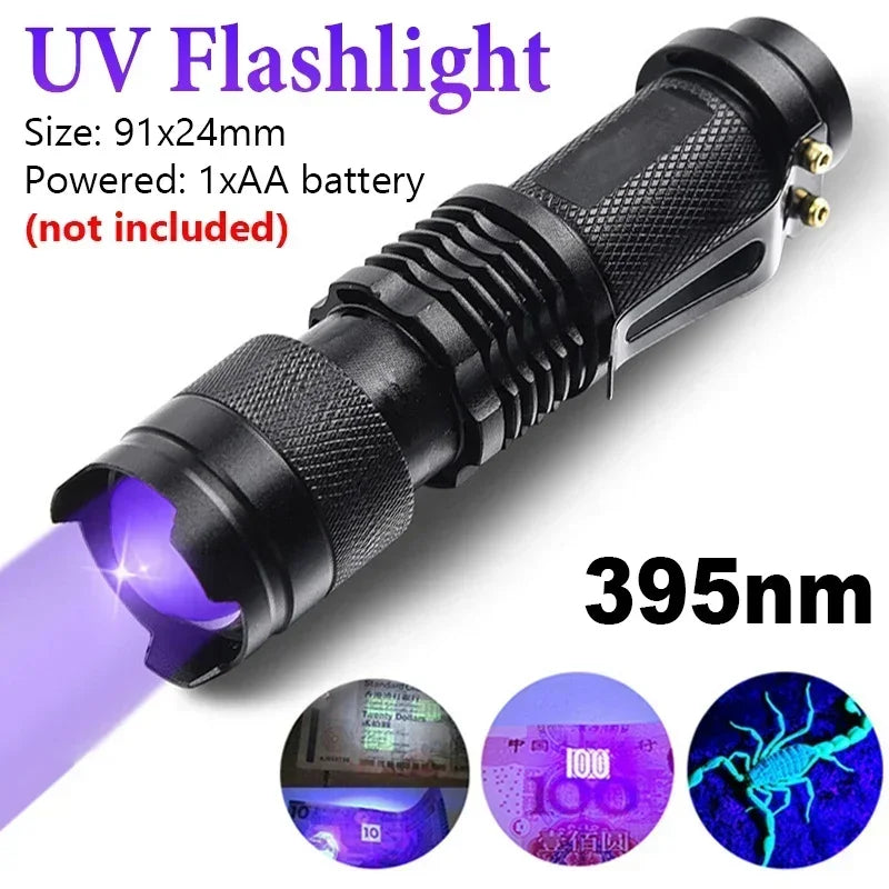 UV Flashlight 395nm LED Blacklight Torch Zoomable Mini UV Blacklight Torch Qme 395nm