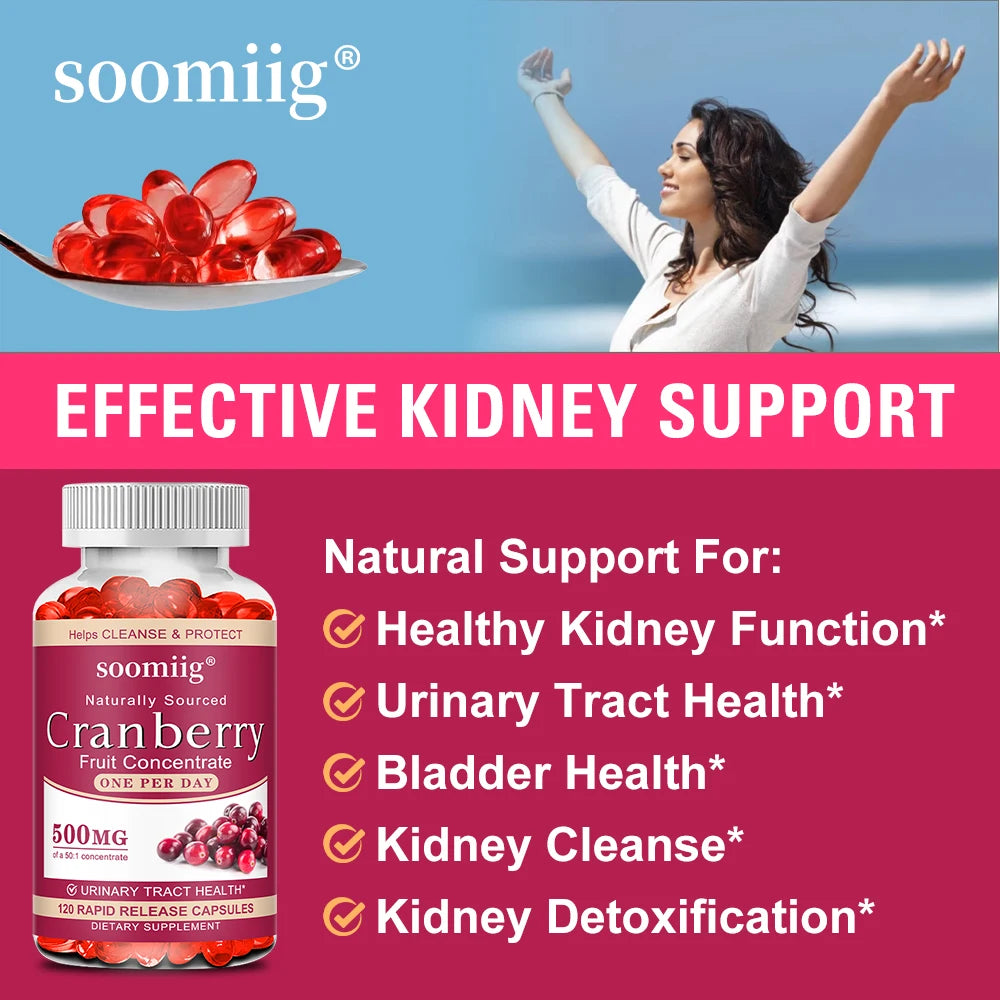Organic Cranberry Extract Supplement – 120 Capsules | SOOMIIG Herbal Supplement Qst