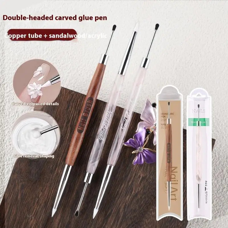 Double-Headed Nail Art Carving Pen – Silicone & Sandalwood Nail Art Carving Pen Qst