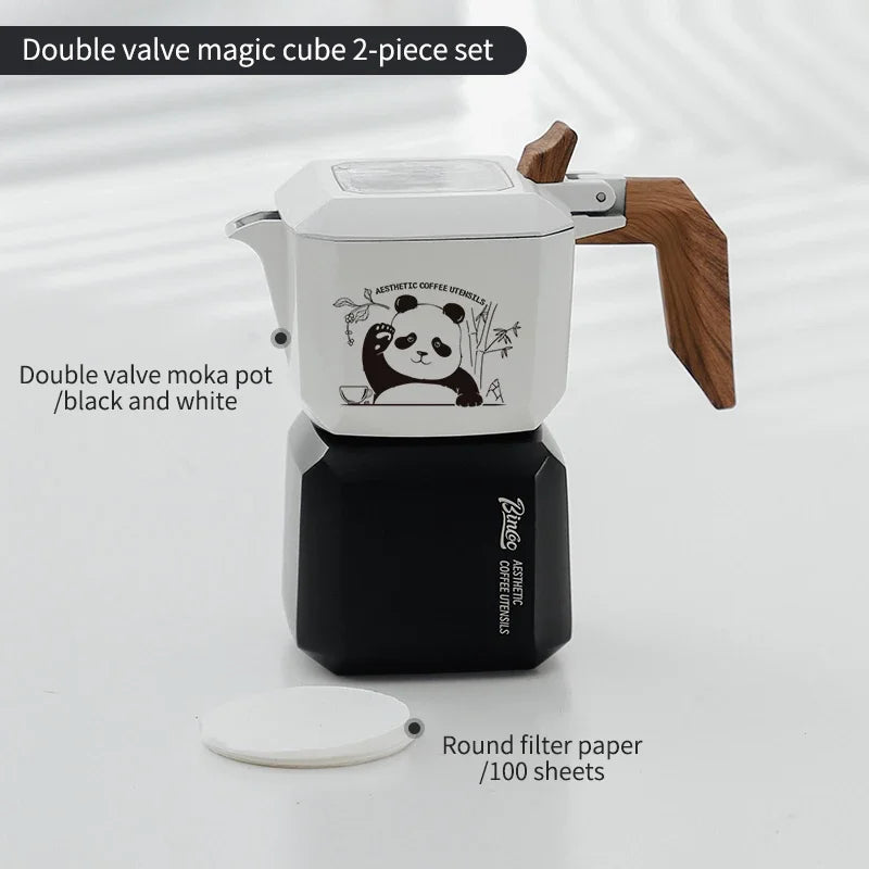 Bincoo Dual Valve Moka Pot Set with Hand Grinder & Filters Moka Pot Coffee Set Qst Panda