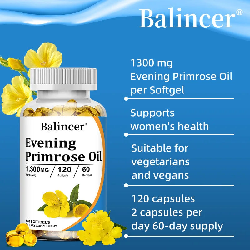 Evening Primrose Oil Capsules 1300mg – Skin, Hair & Wellness Herbal Oil Capsules Qst