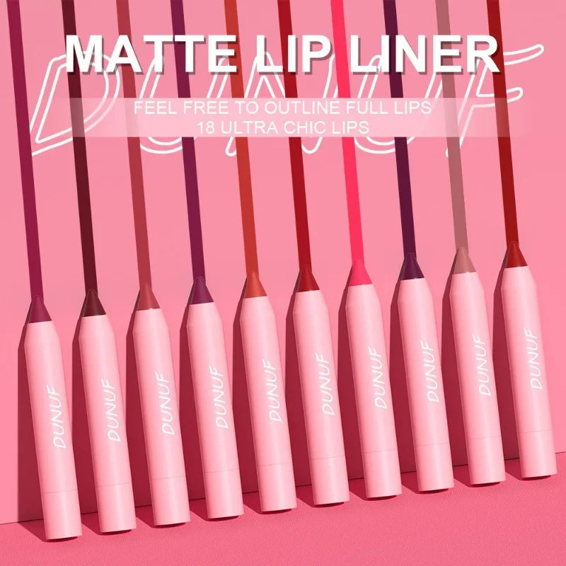 18-Color Matte Lip Liner Pencil – Soft Velvet Waterproof Matte Lip Liner Qme