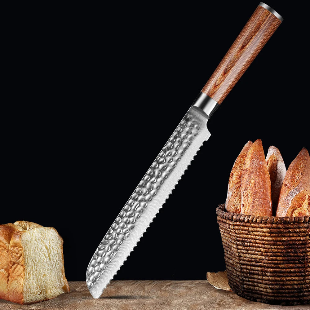 XITUO 8" Damascus Steel Serrated Bread Knife – Handcrafted Serrated Bread Knife Qst