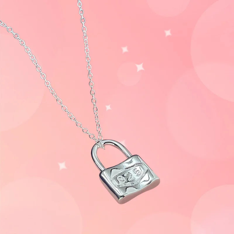 925 Sterling Silver Lock Charm Necklace for Women Sterling Silver Necklace Qme