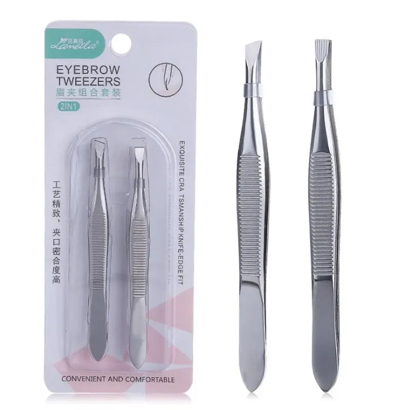 Professional Slanted Stainless Steel Eyebrow Tweezers – 2-Pack Eyebrow Tweezers Qme