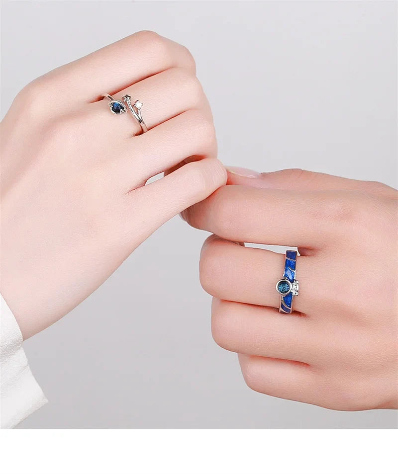 Astronaut Couple Rings – Planet Star Metal Ring Set | 3 Colors Couple Ring Set Qme