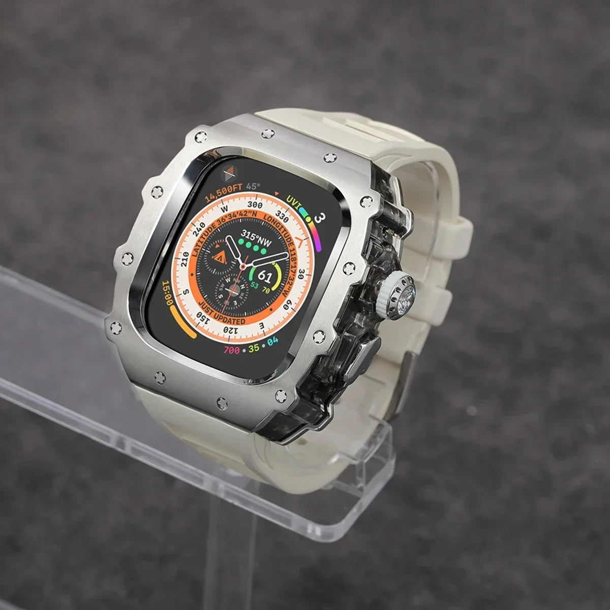 Stainless Steel Mod Kit for Apple Watch Ultra 2 & Series 9/8/7 Watch Modification Kit Qme White-BTr 44mm-Series 6 5 4 SE