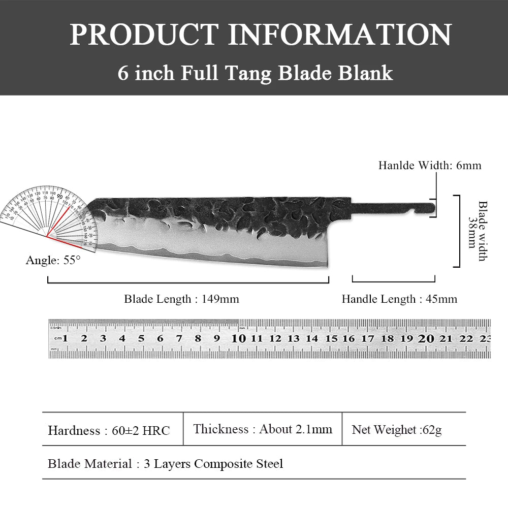 DASHWAY 6" Bunka Kiritsuke Knife Blank Blade – DIY Full Tang Knife Blank Blade Qst