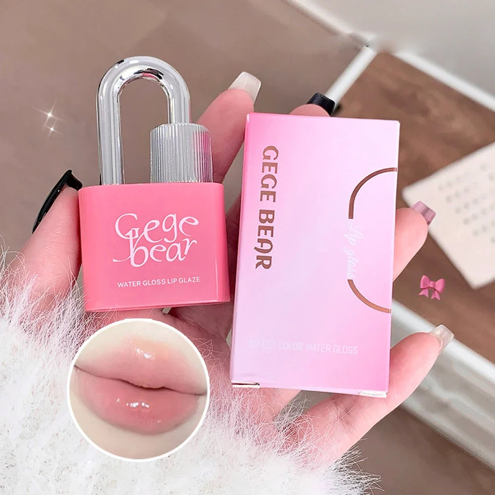 Gege Bear Lock Heart Moisturizing Lip Gloss Mirror – 6 Shades Moisturizing Lip Gloss Qme