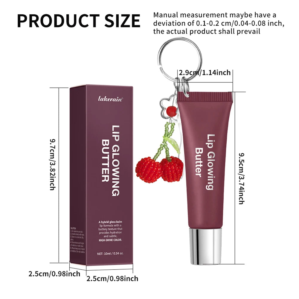Lakerain Butter Lip Gloss & Balm with Silver Chain – Cherry Lip Gloss Balm Qst